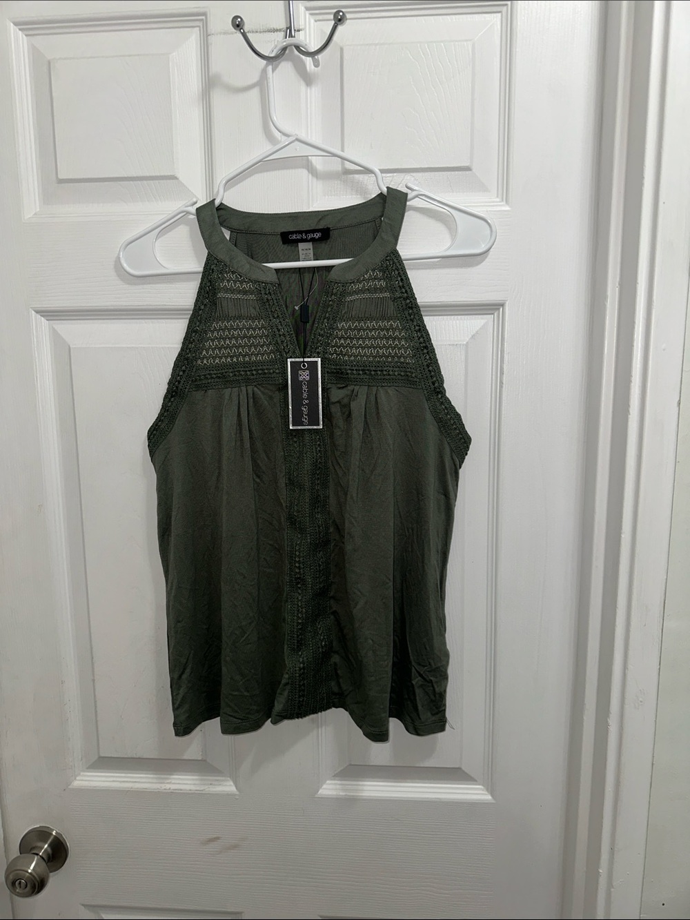 Cable & Gauge Olive Green Crochet Halter Camisole